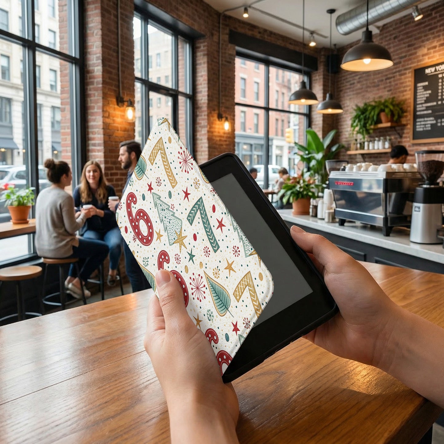 Festive Numbers and Stars Pattern E-Reader Cover Case