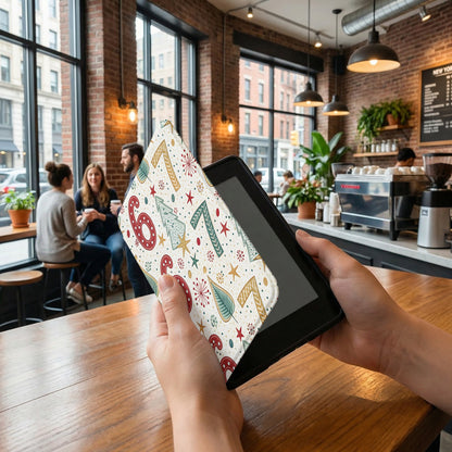 Festive Numbers and Stars Pattern E-Reader Cover Case