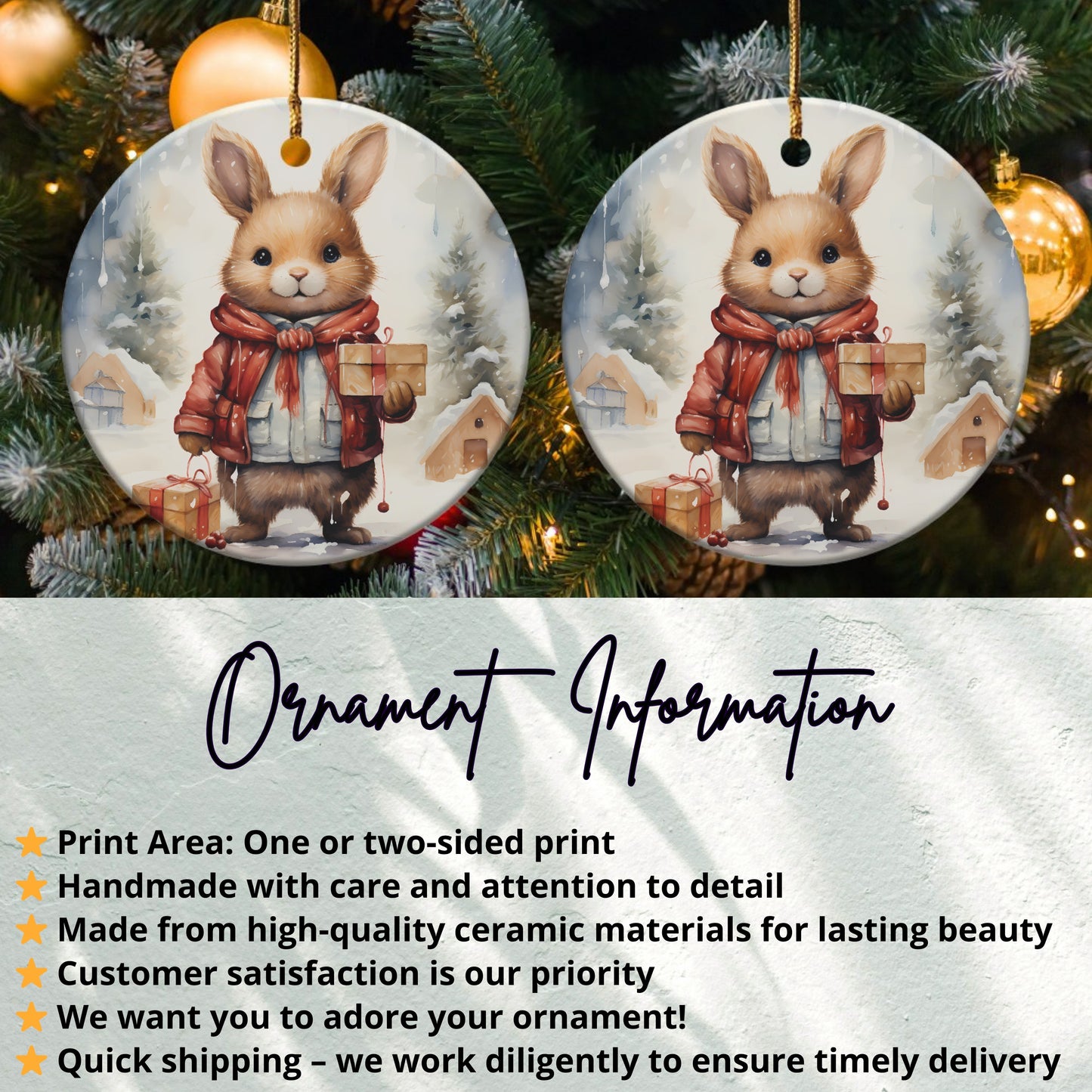 Adorably Festive Rabbit with Gifts Ornament product