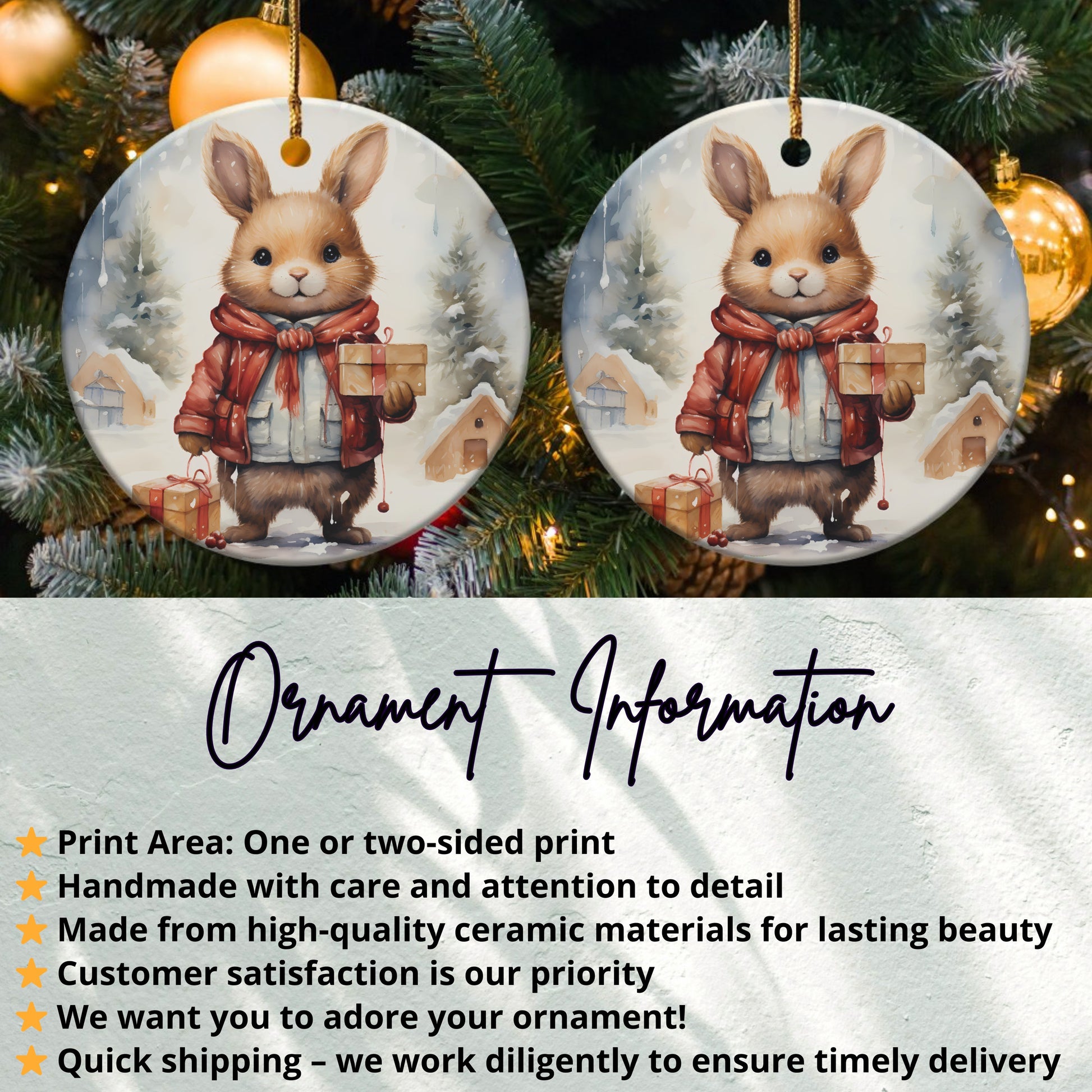 Adorably Festive Rabbit with Gifts Ornament product