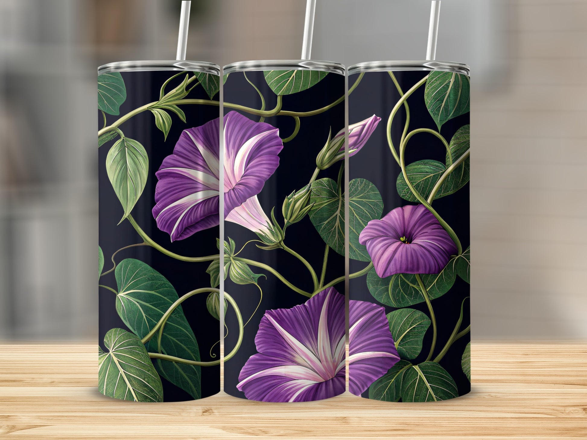 Purple Floral Design Stainless Steel Tumbler Cup