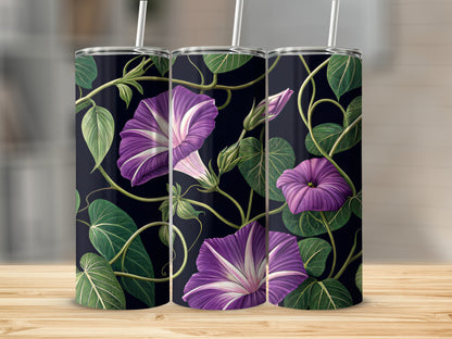 Purple Floral Design Stainless Steel Tumbler Cup