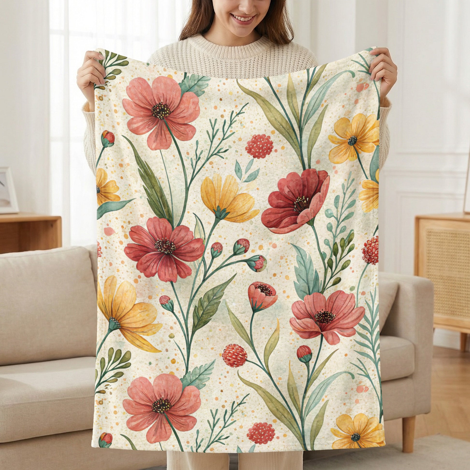 Watercolor Floral Pattern of Red and Yellow Flowers - Walk Greener