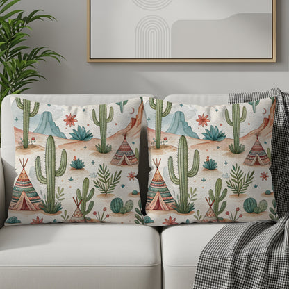 Desert Dreams with Teepees and Cacti Watercolor Style Pillows & Pillow Cases - Walk Greener