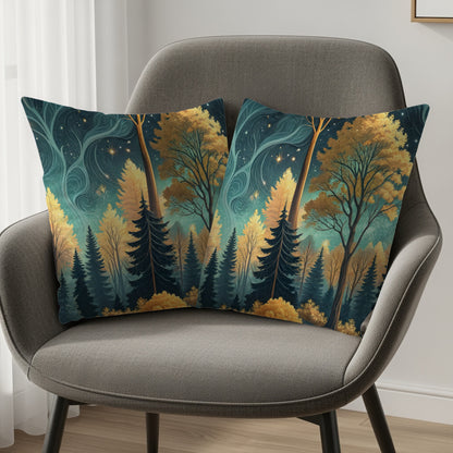 Enchanted Forest Scene on Two Decorative Throw Pillows