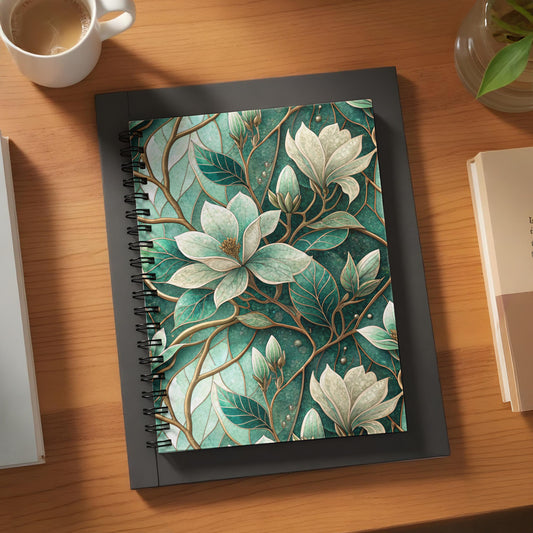 Green and White Floral Spiral Bound Notebook