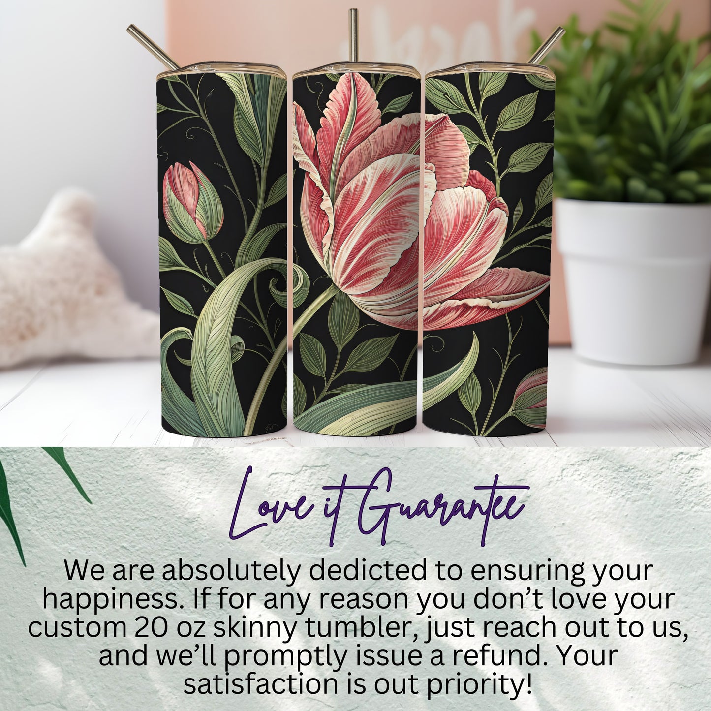 Custom 20 oz Skinny Tumbler with Floral Design