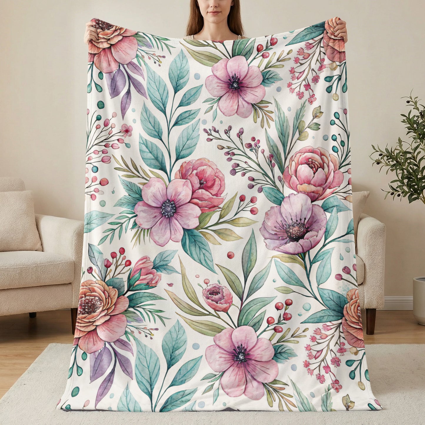 Floral Bouquet Artwork on Velveteen Plush Blankets - Walk Greener