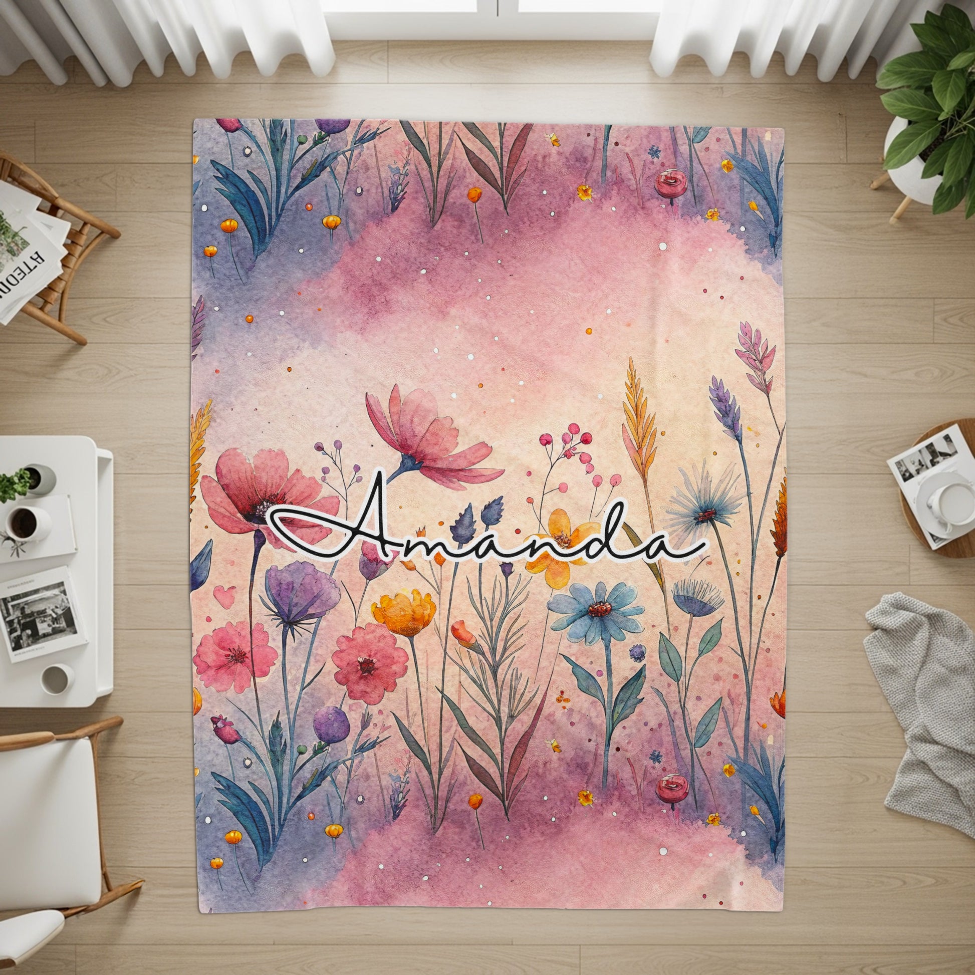 Beautiful Floral Design Personalized Rug for Amanda