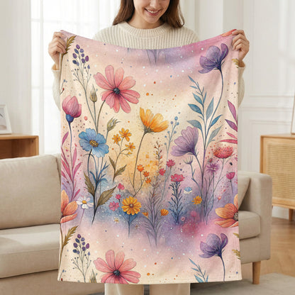 Watercolor Floral Garden Dream Artistic Velveteen Plush Blankets - Walk Greener