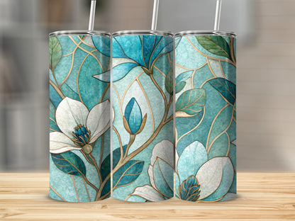 Blue And White Floral Arrangement Golden Lines 20 oz Skinny Tumbler - Walk Greener