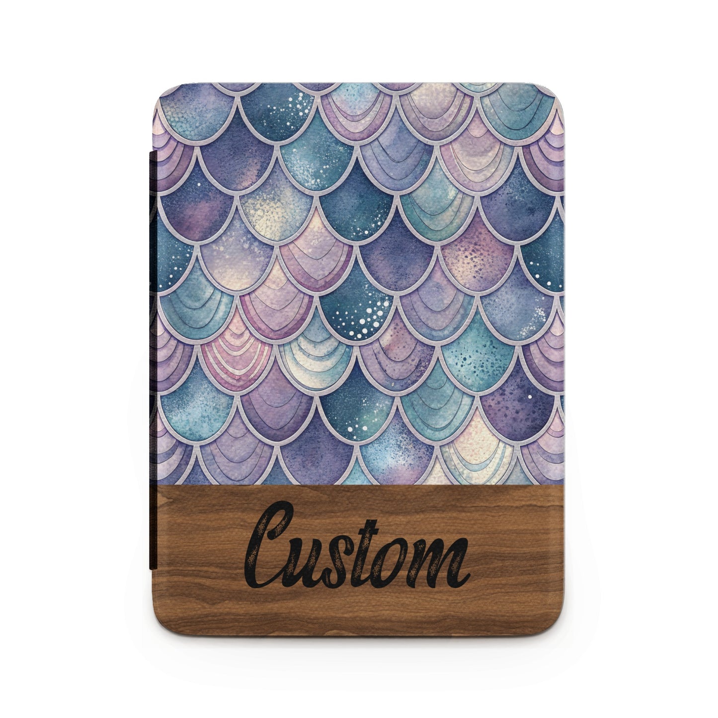 Custom Mermaid Scale Design Case Cover with Wooden Accent