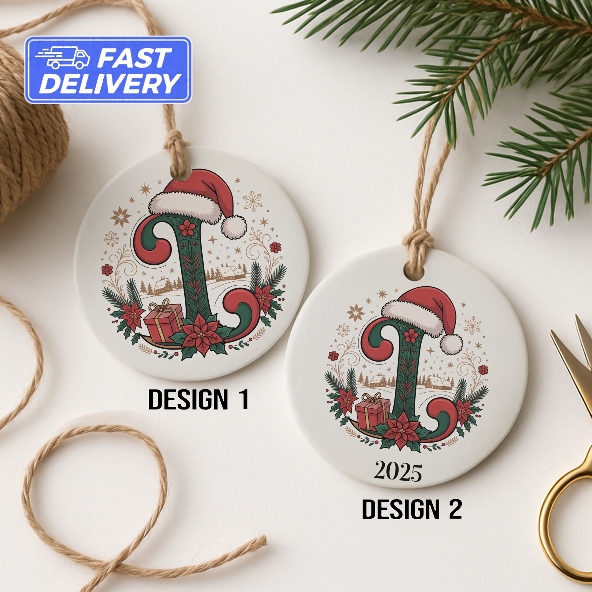 Personalized Santa Hat Initial Ornament product