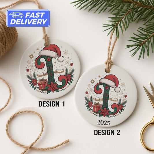 Personalized Santa Hat Initial Ornament product