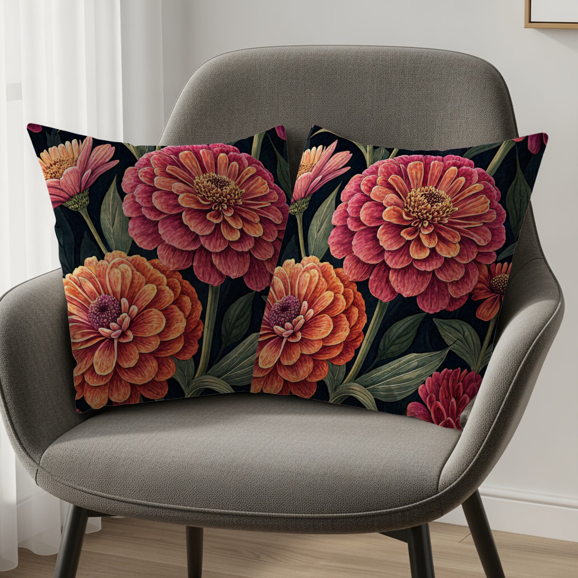 Elegant Zinnia Flowers Fresh Look Unique Decorative Floral Throw Pillows - Walk Greener
