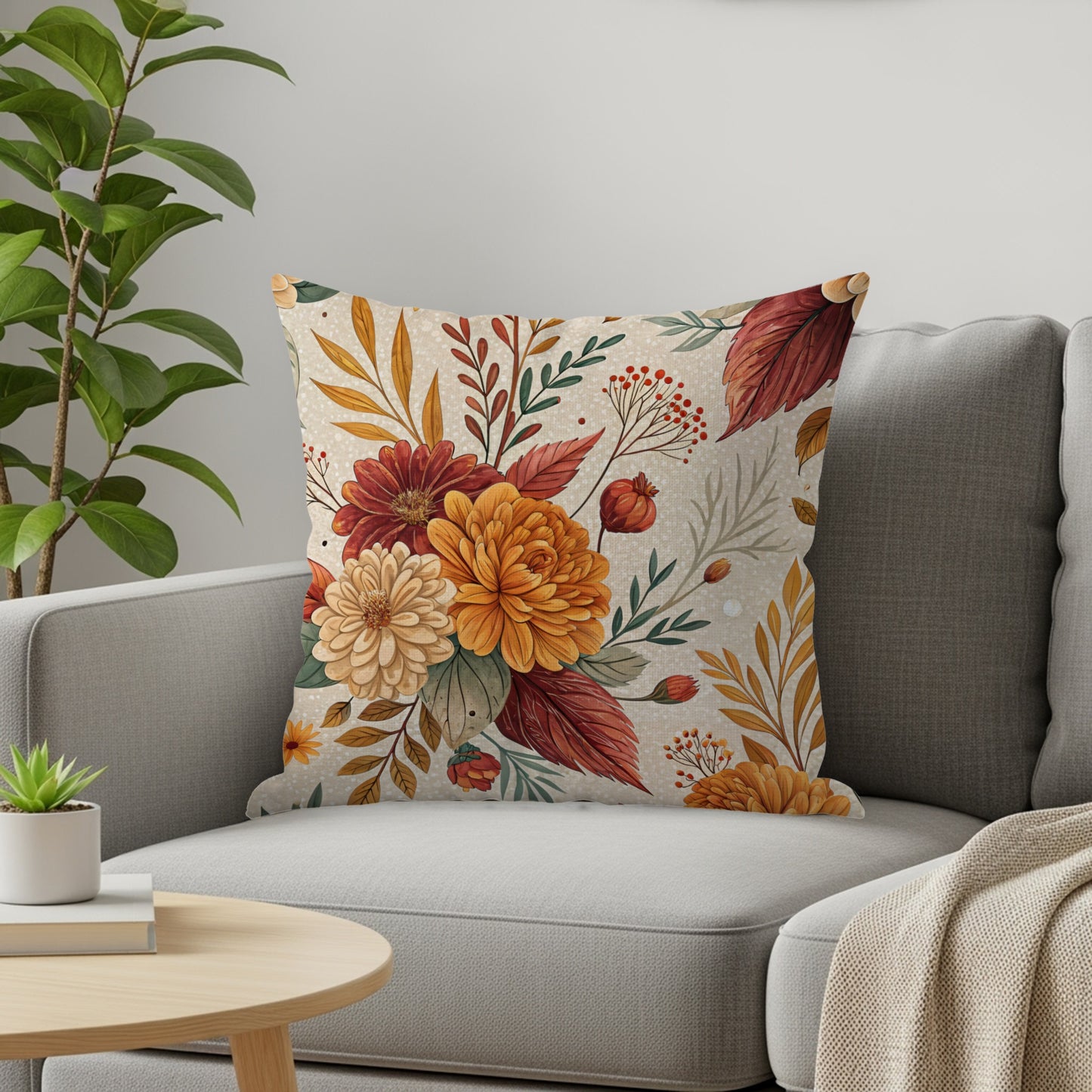 Autumn Floral Design Decorative Pillow for Cozy Home