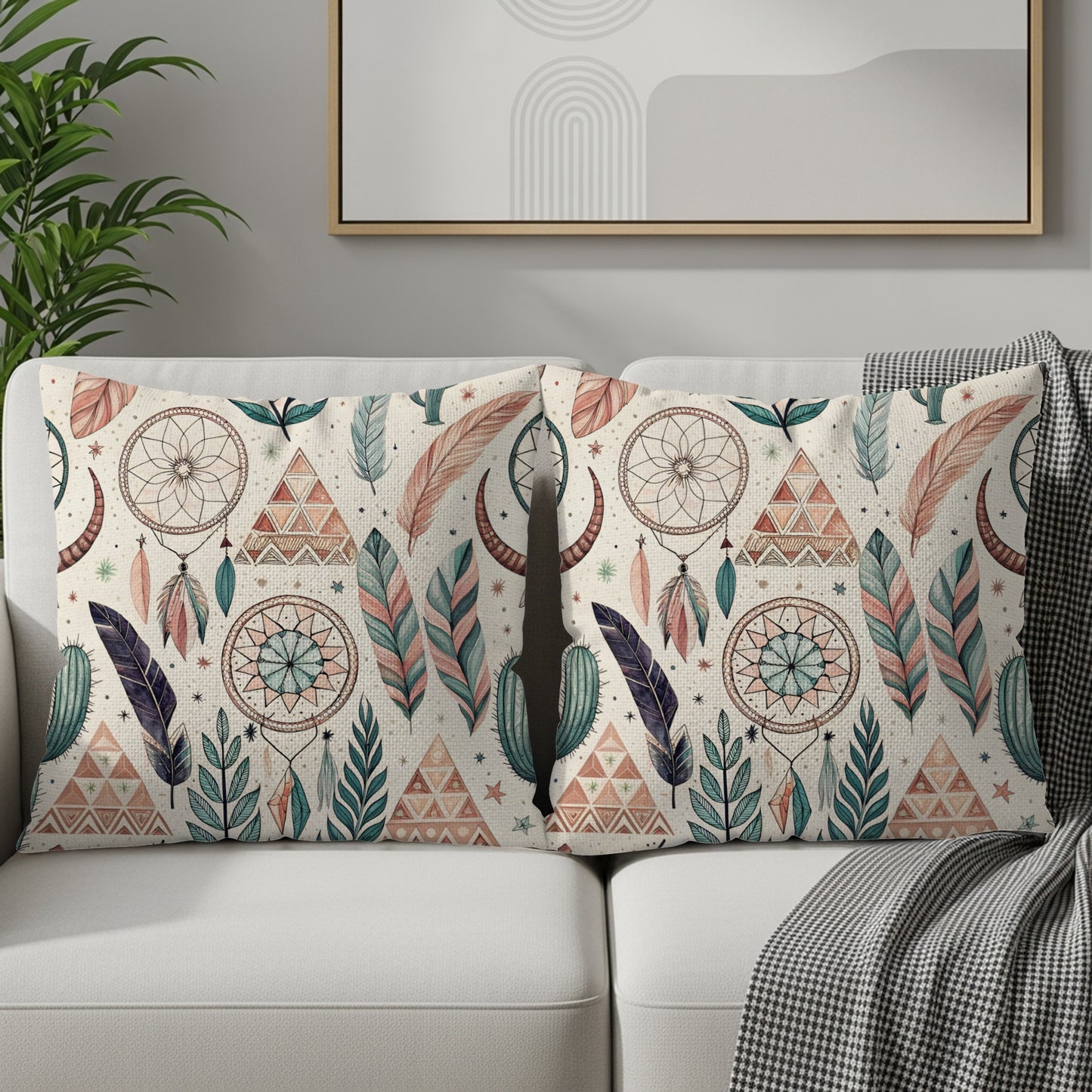 Dreamcatcher and Feathers Pattern Throw Pillow Set