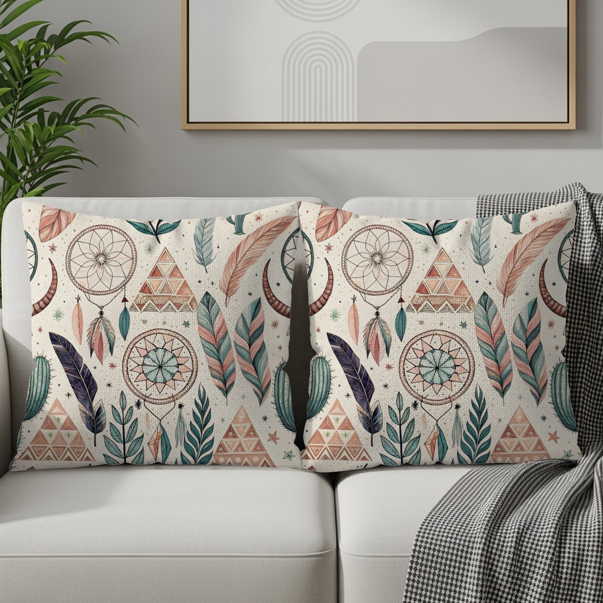 Dreamcatcher and Feathers Pattern Throw Pillow Set