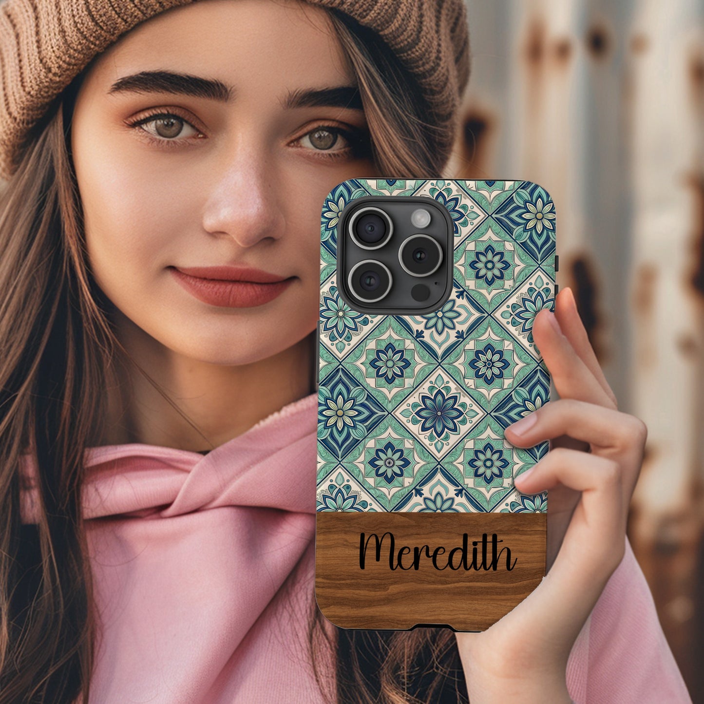 Elegant Floral Tile Design Blue Aqua Custom Phone Case - Walk Greener