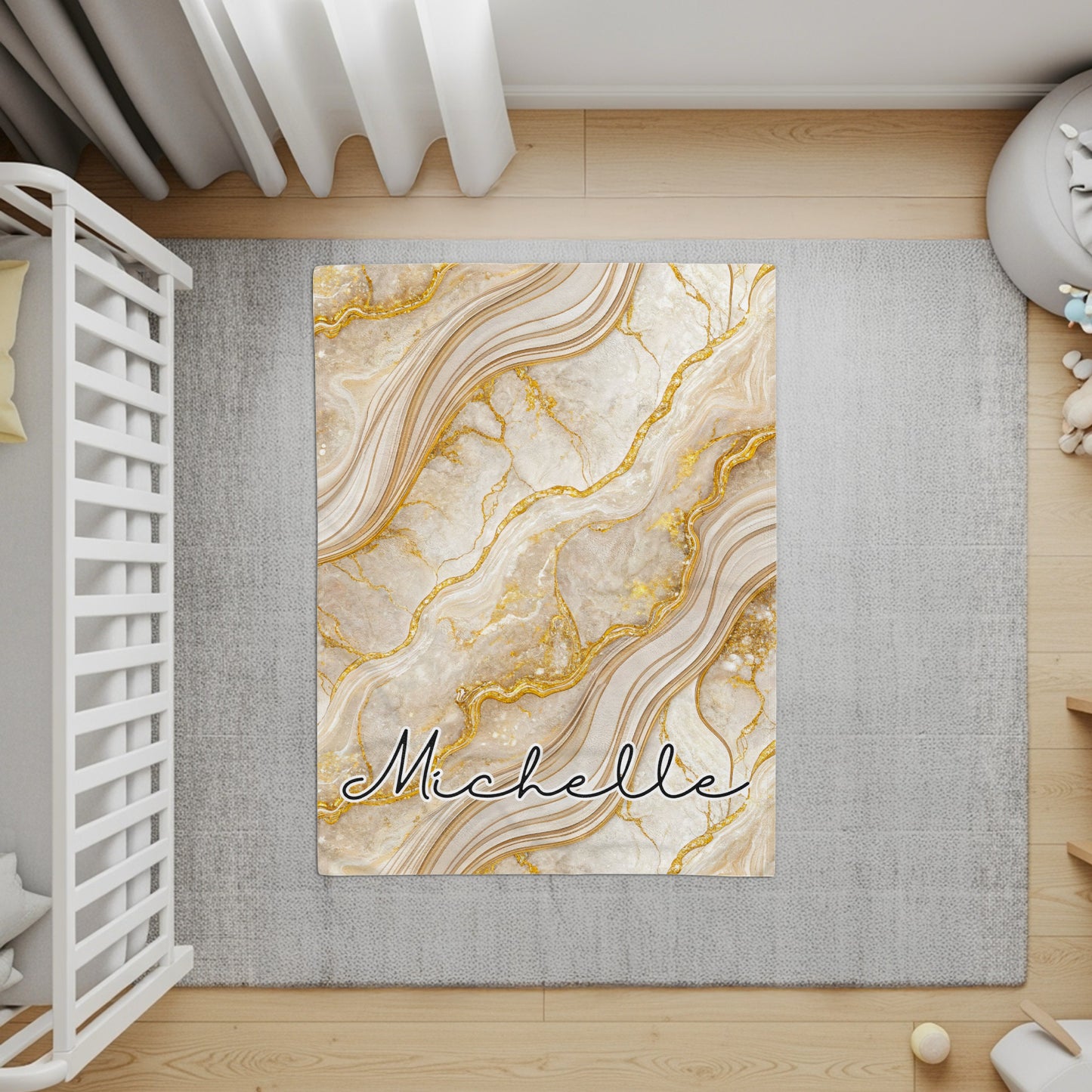 Elegant Gold Veined Marble Background Custom Name Blanket - Walk Greener