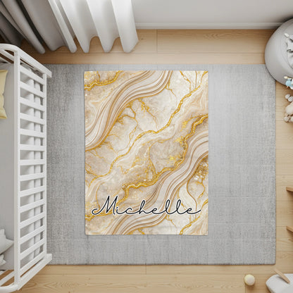 Elegant Gold Veined Marble Background Custom Name Blanket - Walk Greener