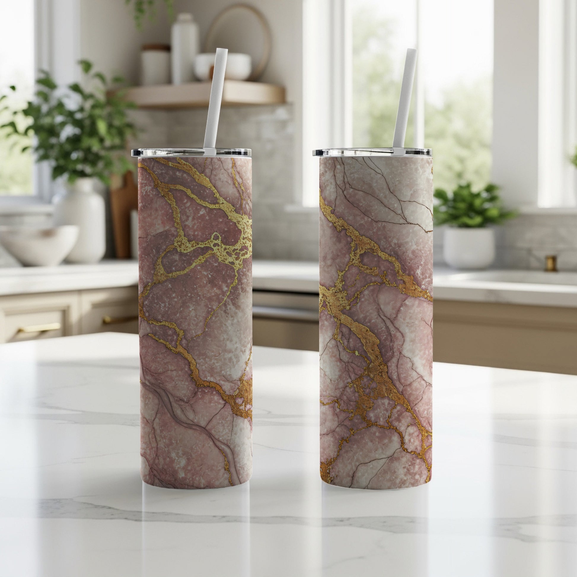 Elegant Pink and Gold Marble Insulated Tumbler Cup