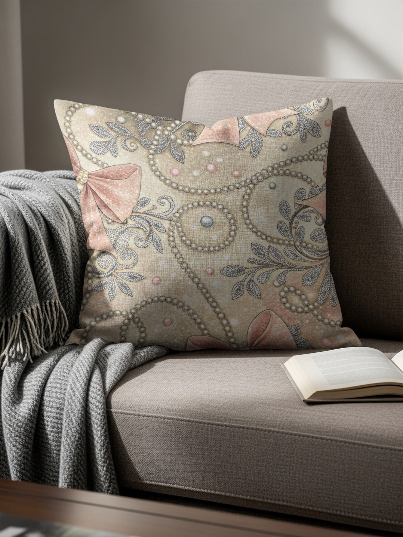 Sparkling Bows with Pearls Pattern Design Pillows & Pillow Cases - Walk Greener