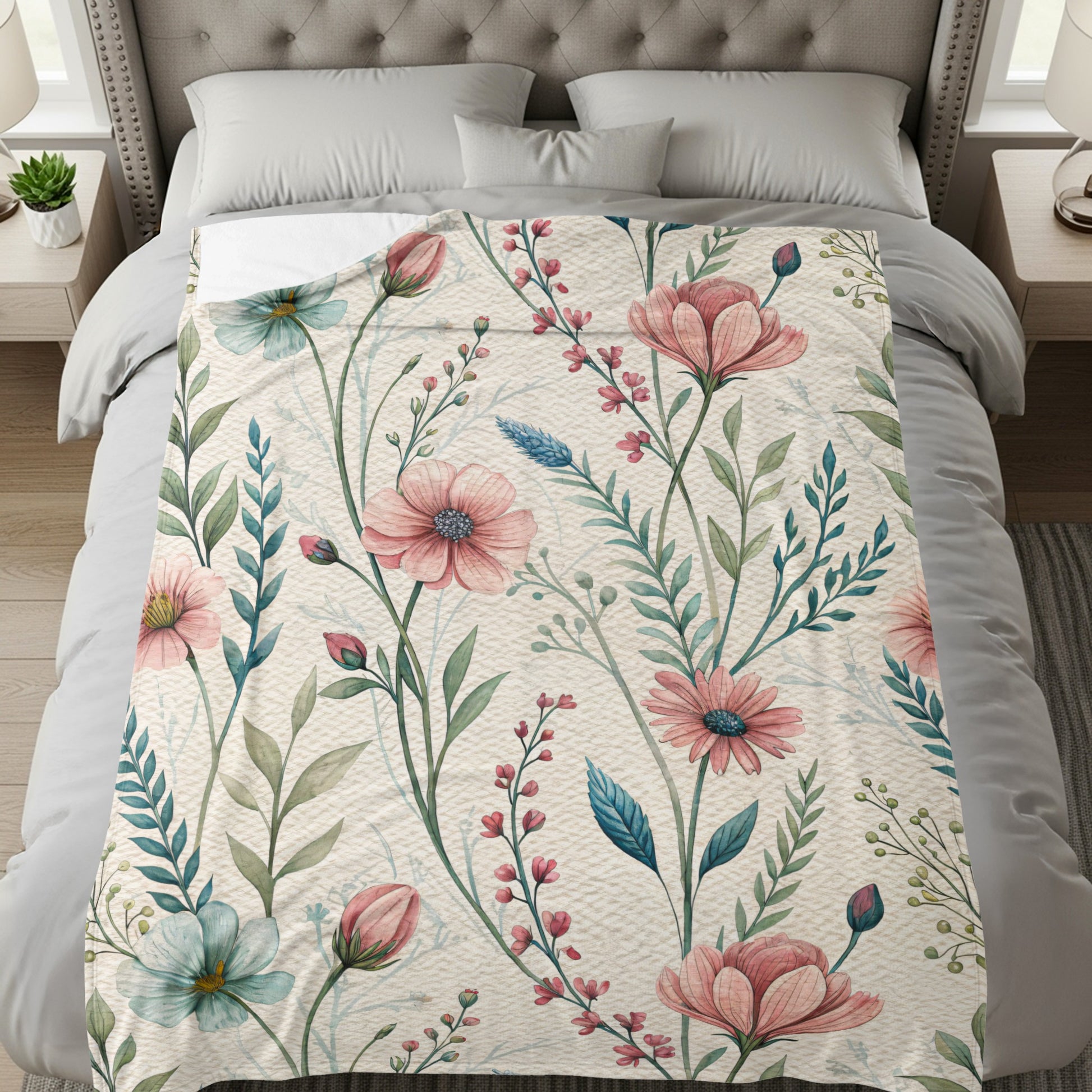 Watercolor Flowers Lush Floral Pattern on Texture Background - Walk Greener