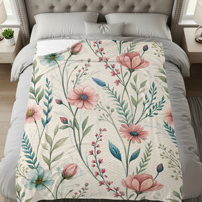 Watercolor Flowers Lush Floral Pattern on Texture Background - Walk Greener