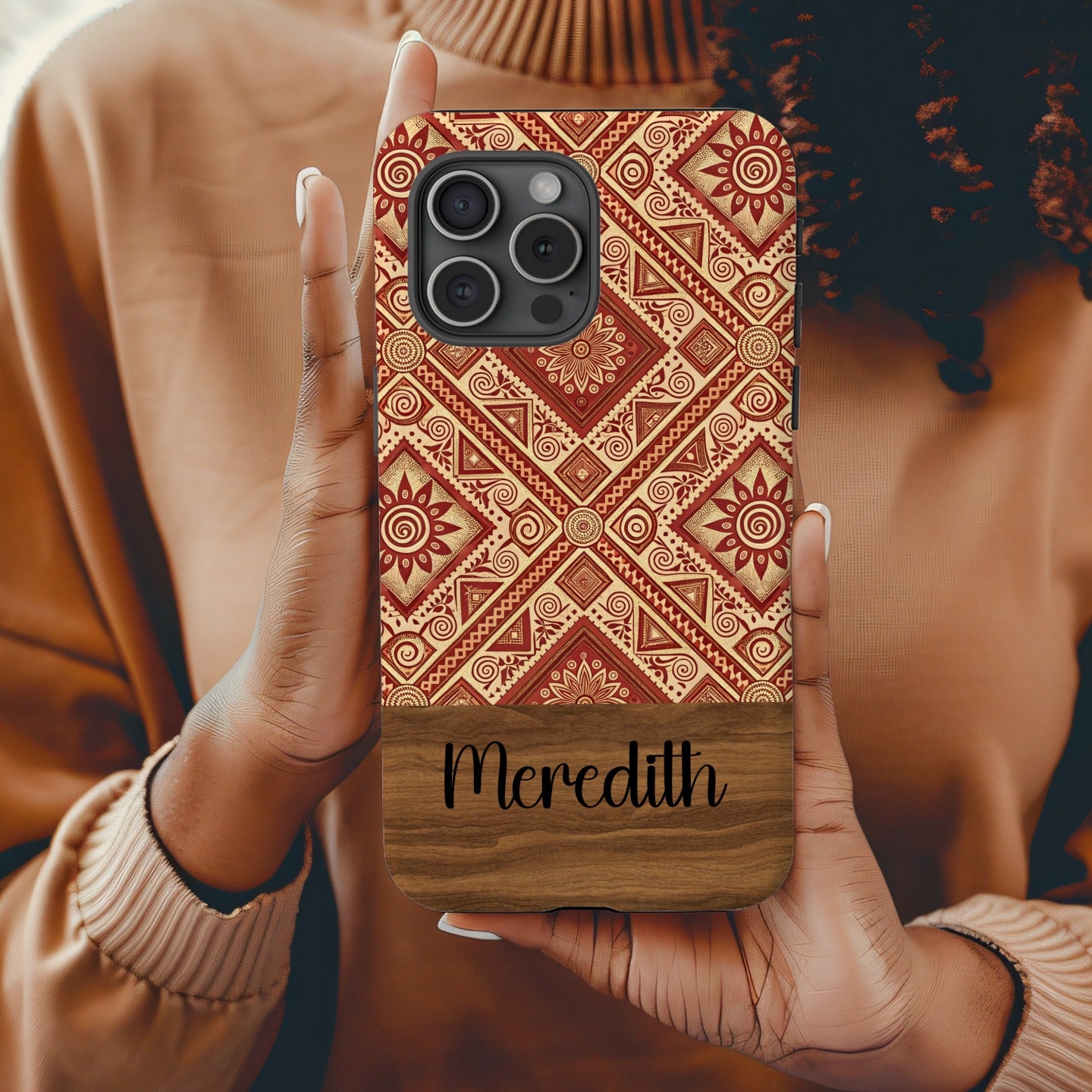 Personalized Geometric Pattern Phone Case with Name