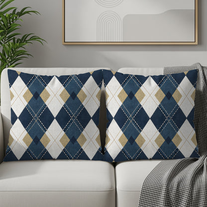 Blue and Beige Diamond Pattern Geometric Style Throw Pillows - Walk Greener