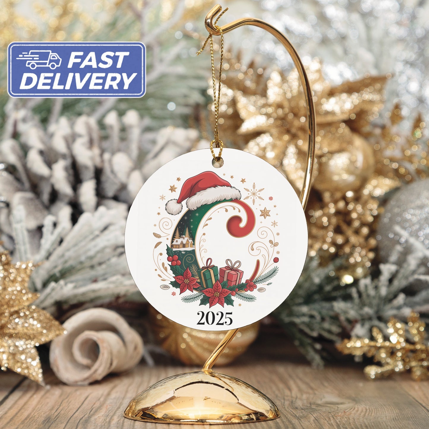 Festive 2025 Santa Hat Design Christmas Ornament product type