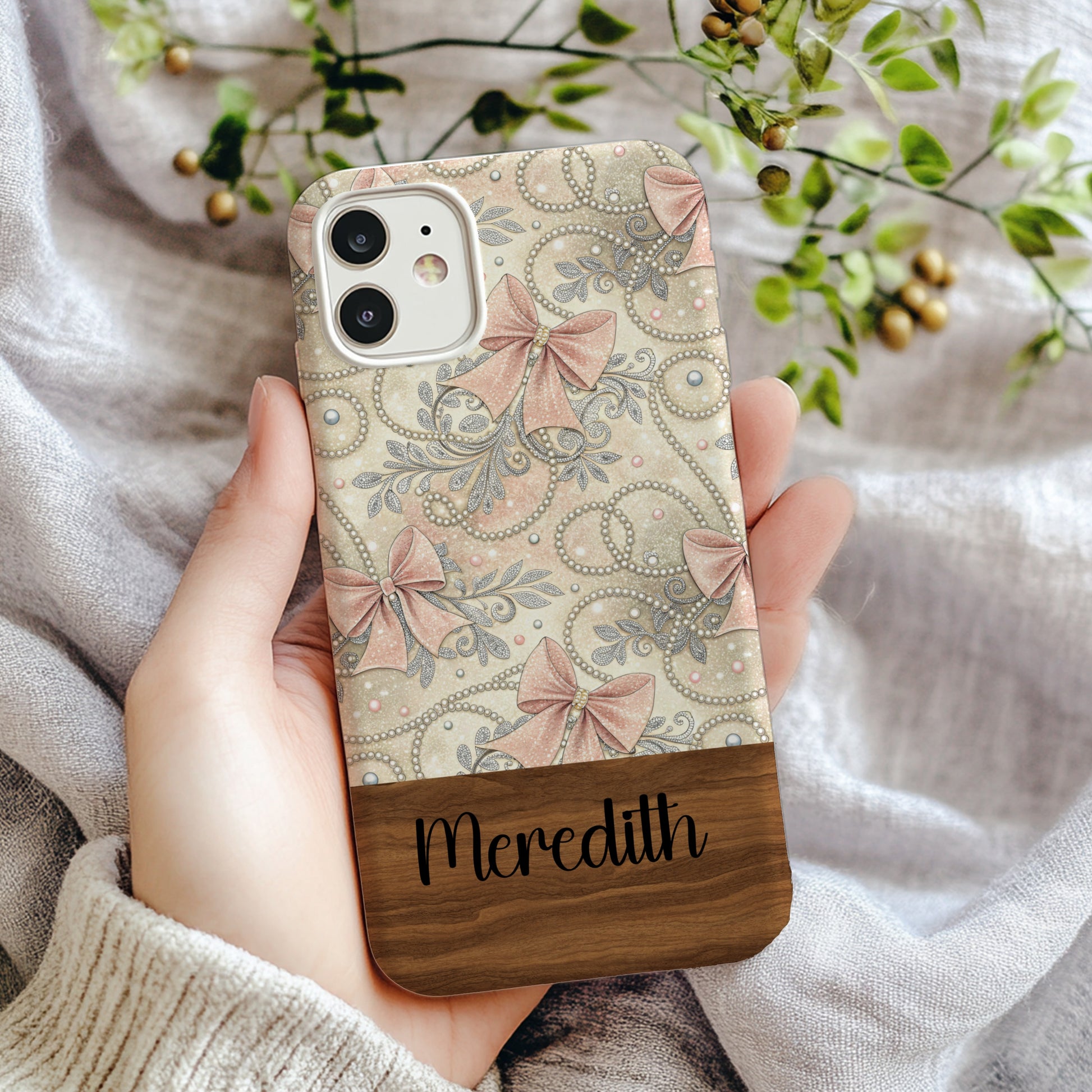 Personalized Floral Bow Design Custom Phone Case
