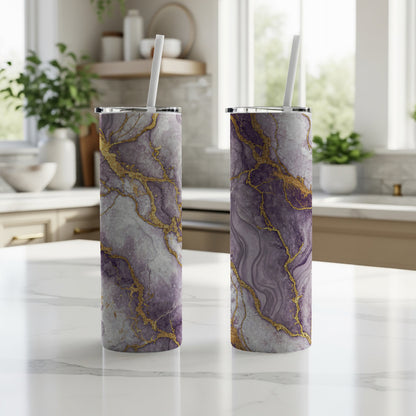 Elegant Purple Marble Patterned Tumbler Cup Set