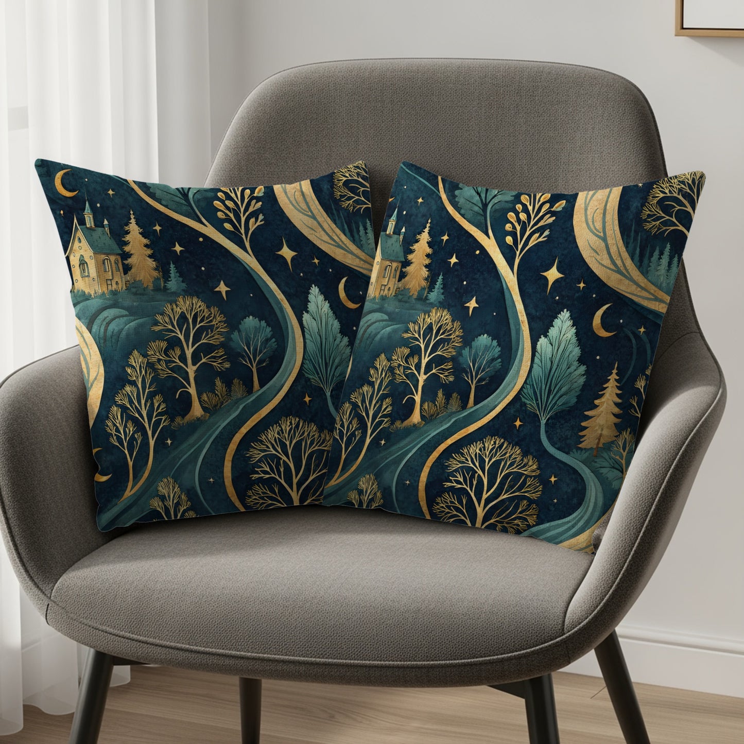 Whimsical Forest Night House Decorative Pillow Set