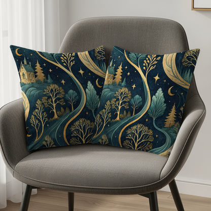 Whimsical Forest Night House Decorative Pillow Set