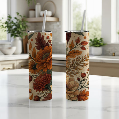 Autumn Floral Pattern Tall Insulated Tumbler