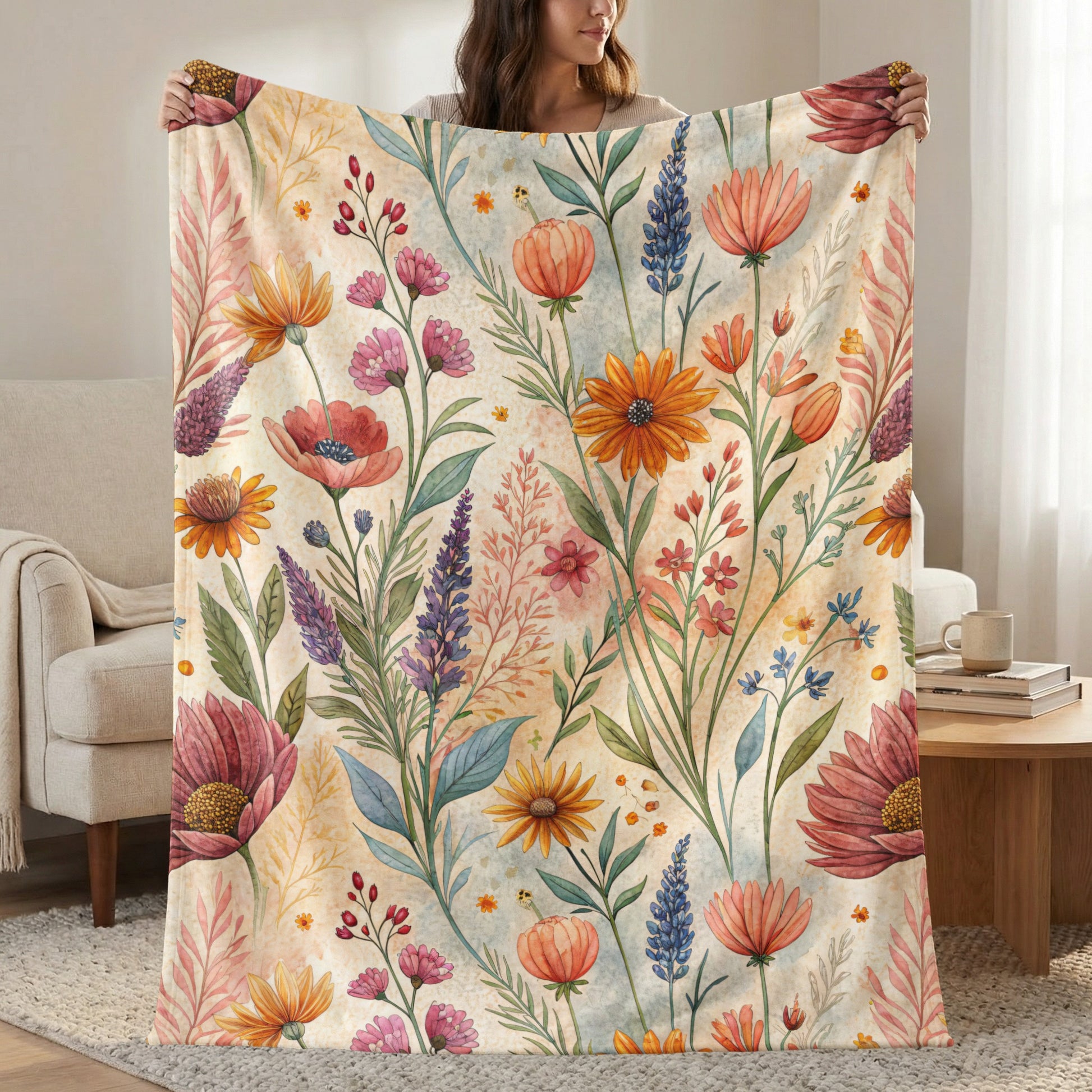 Floral Watercolor Painting Design Velveteen Plush Blankets - Walk Greener