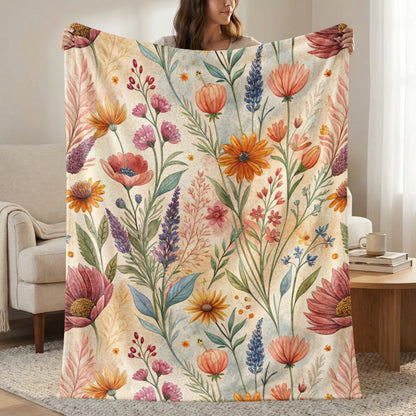 Floral Watercolor Painting Design Velveteen Plush Blankets - Walk Greener