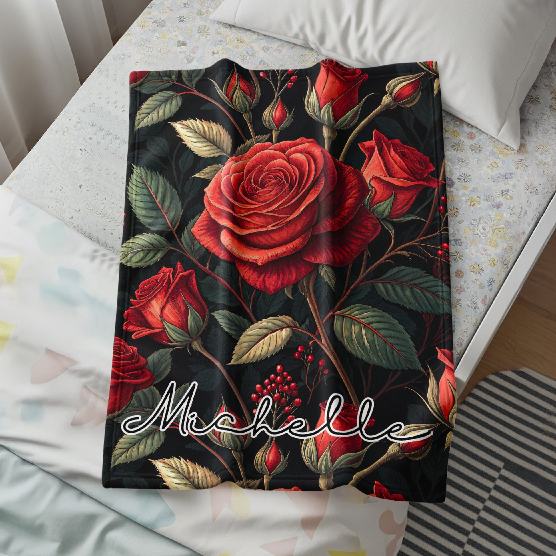Elegant Roses and Leaves Custom Name Floral Pattern - Walk Greener