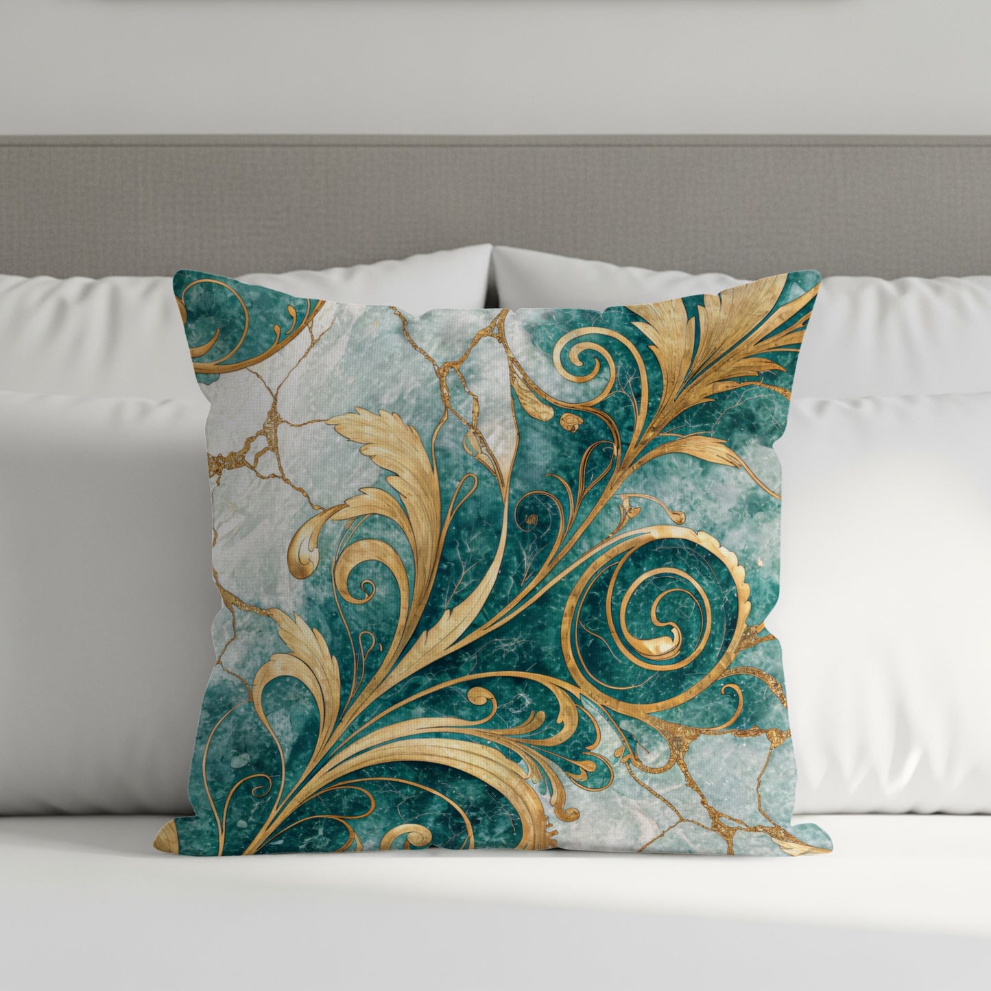 Teal and Gold Floral Pattern Elegant Decorative Floral Throw Pillows - Walk Greener