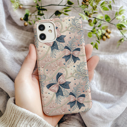 Elegant Bow and Pearl Pattern iPhone Case for Stylish Look