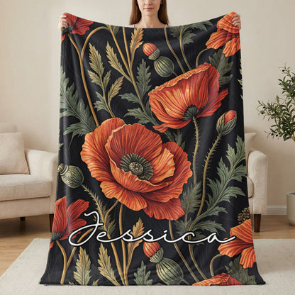 Floral Pattern Red and Green with Custom Name Blanket - Walk Greener