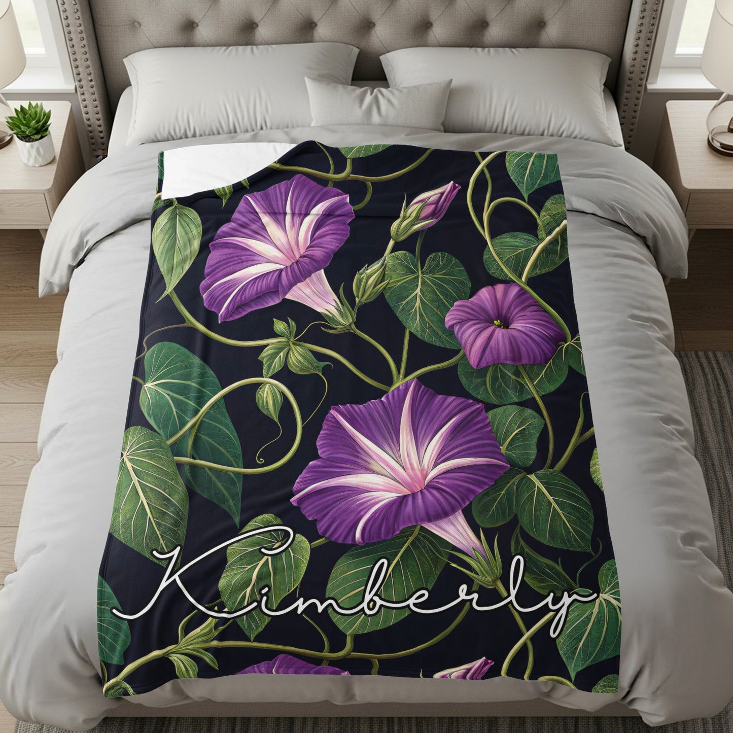 Purple Floral with Custom Name Decoration Custom Blanket - Walk Greener
