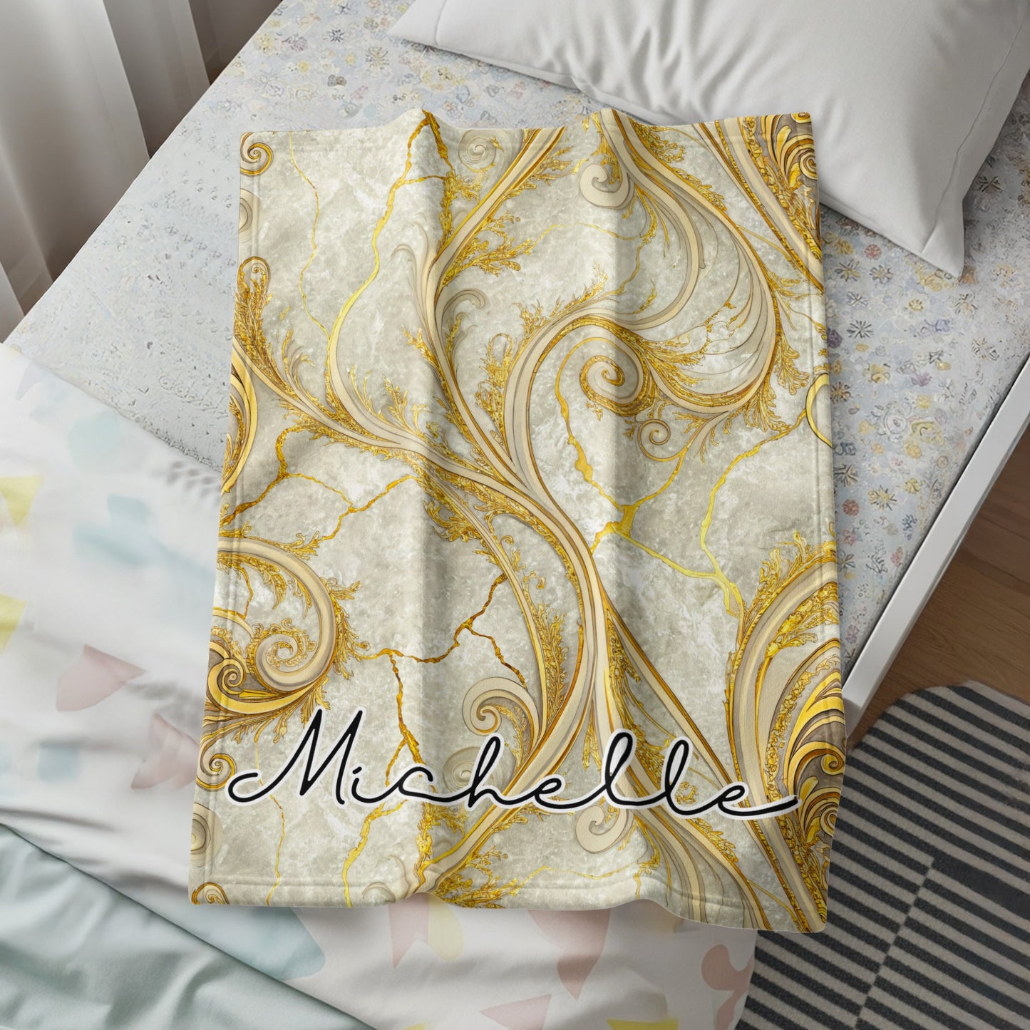 Personalized Gold Swirl Pattern with Name Michelle Blanket