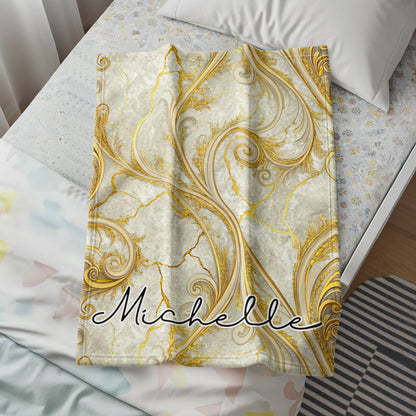 Personalized Gold Swirl Pattern with Name Michelle Blanket