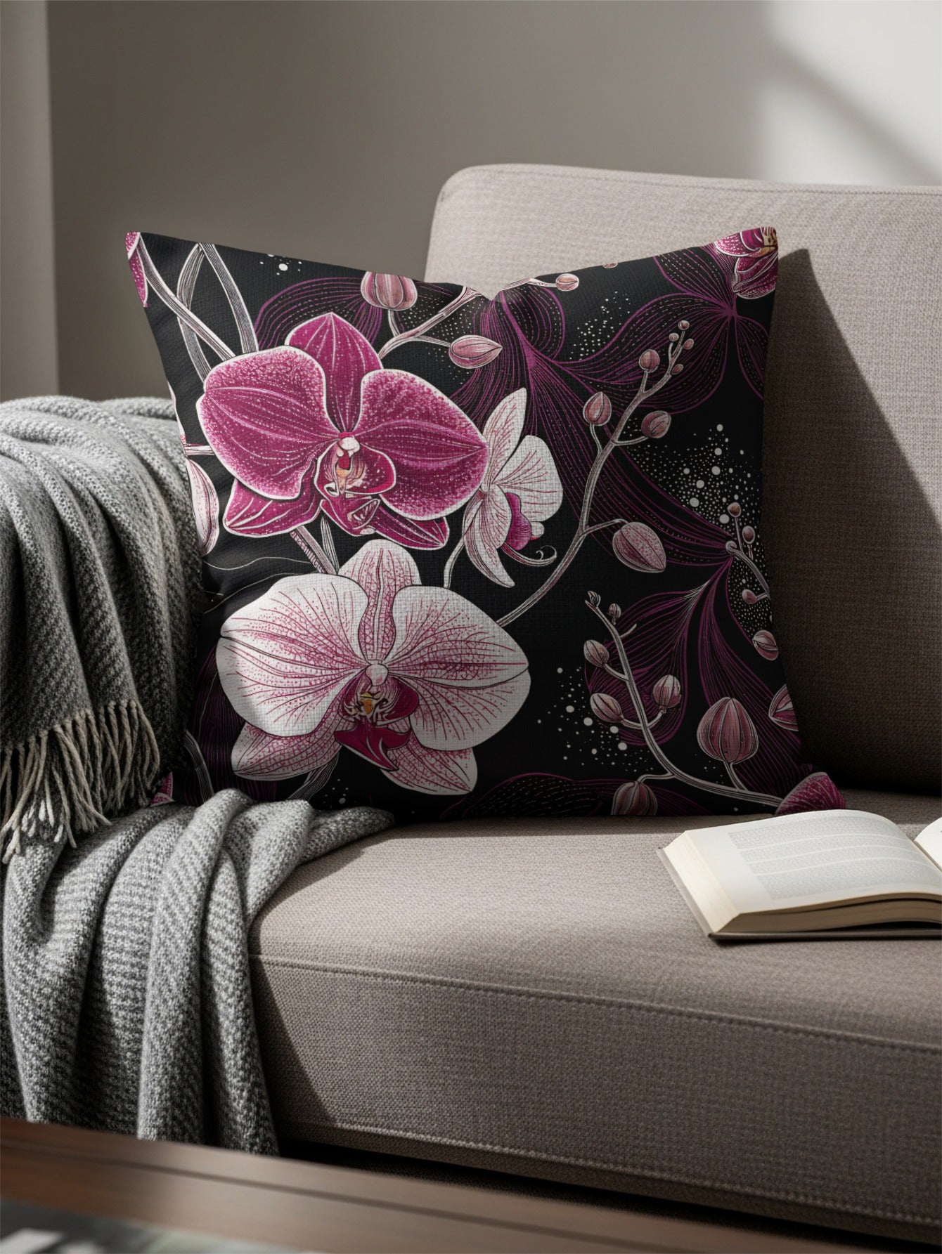 Elegant Orchid Floral Design Throw Pillow for Home Decor
