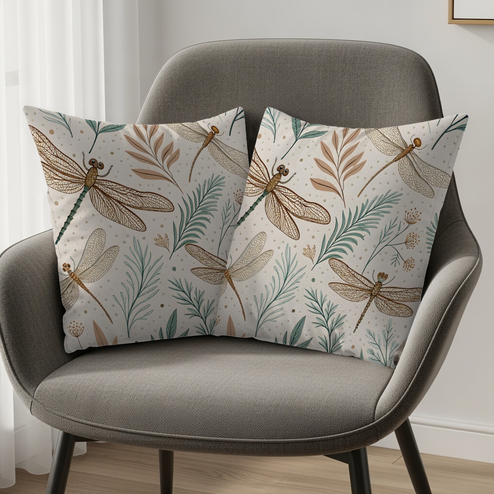 Dragonfly and Botanical Pattern Decorative Pillow Set