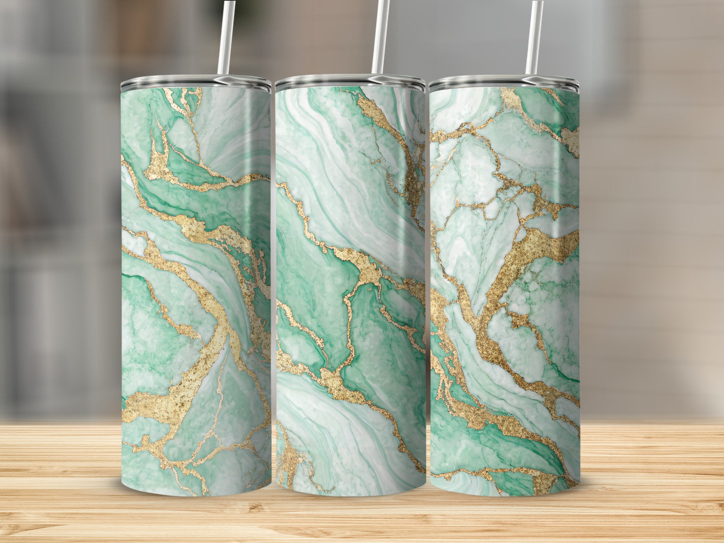 Elegant Green and Gold Marble Design Tumbler Product