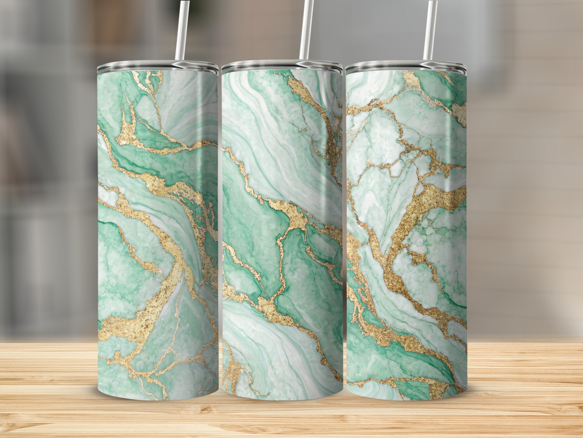 Elegant Green and Gold Marble Design Tumbler Product